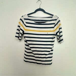 Tommy Hilfiger Women's Short Sleeve Striped Tee - Navy, White, Yellow